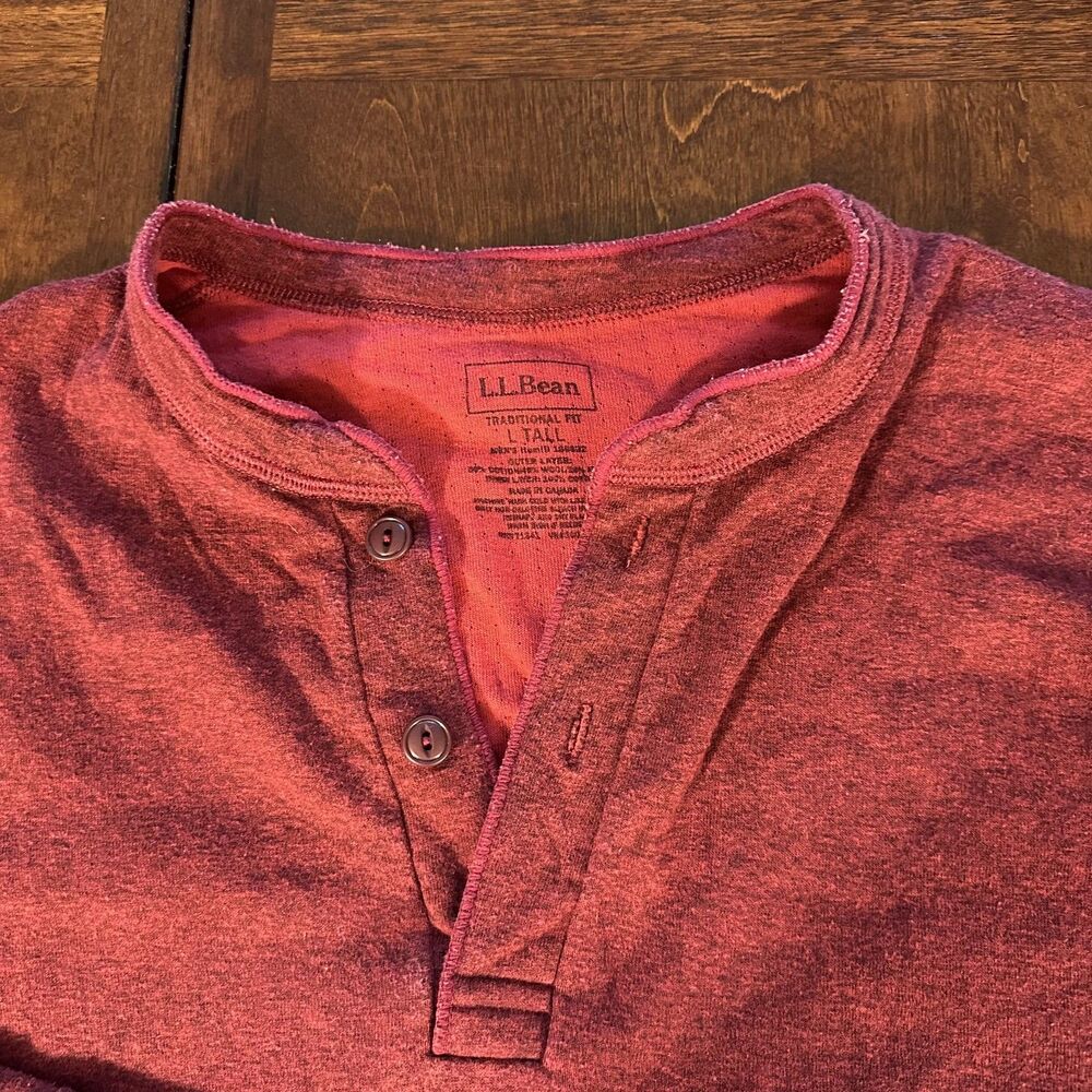 LL Bean Mens Large Red River Driver Wool Blend Two Layer Henley Sweater